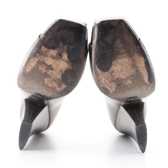 Yves Saint Laurent 115mm Brutalist Platform Pumps in Metallic Pewter Leather - Picture 3 of 6